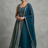 Embroidered Geometric Silk Blend Anarkali Set