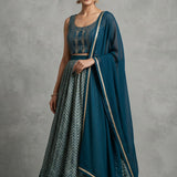 Embroidered Geometric Silk Blend Anarkali Set