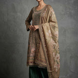 Traditional Embroidered Palazzo Set - Brown & Forest Green