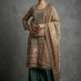 Traditional Embroidered Palazzo Set - Brown & Forest Green