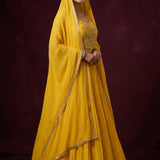 Yellow Embroidered Anarkali Set With Sequinned Dupatta