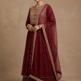 Maroon Silk Anarkali Set With Butti Design And Embroidered Work