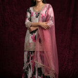 Grey Embroidered Kurti With Straight Cut Palazzo Set