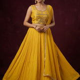 Yellow Embroidered Anarkali Set With Sequinned Dupatta