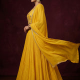 Yellow Embroidered Anarkali Set With Sequinned Dupatta