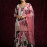 Grey Embroidered Kurti With Straight Cut Palazzo Set