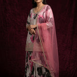 Grey Embroidered Kurti With Straight Cut Palazzo Set