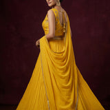 Yellow Embroidered Anarkali Set With Sequinned Dupatta