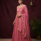 Bubblegum Pink Georgette Anarkali Set With Scattered Buttis