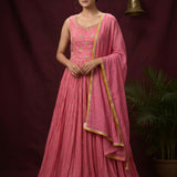 Bubblegum Pink Georgette Anarkali Set With Scattered Buttis