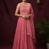 Bubblegum Pink Georgette Anarkali Set With Scattered Buttis