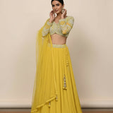Sunshine Bloom Embroidered Georgette Lehenga Set - Floral Choli With Printed Dupatta & Tassels