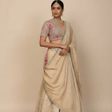 Beige And Gold Woven Silk Bridal Lehenga Set With Embroidered Blouse