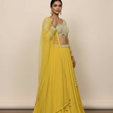 Sunshine Bloom Embroidered Georgette Lehenga Set - Floral Choli With Printed Dupatta & Tassels