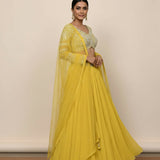 Sunshine Bloom Embroidered Georgette Lehenga Set - Floral Choli With Printed Dupatta & Tassels
