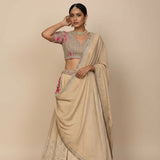 Beige And Gold Woven Silk Bridal Lehenga Set With Embroidered Blouse