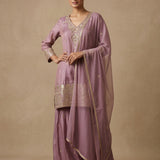 Teal Silk Embroidered Straight Cut Suit With Mandarin Collar