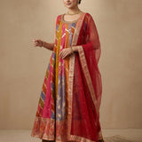 Multicolor Silk Blend Embroidered Anarkali Set With Rangkat Design