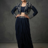 Bright Fuchsia Pink Cotton Indo Western Dress With All-Over Gold Embroidered Feather Motif & Churidar