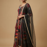 Multi-Color Embroidered Anarkali Set - Black & Red