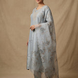 Powder Blue Organza Printed Straight Cut Suit With Floral Dupatta