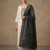 Beige And Black Cotton Salwar Set With Butti Design And Embroidered Work