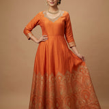 Orange Silk Anarkali Set With Border Highlight And Embroidered Work