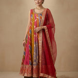 Multicolor Silk Blend Embroidered Anarkali Set With Rangkat Design