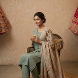 Embroidered Straight Cut Salwar Suit - Sage Green