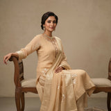 Beige Silk Salwar Set With Floral Design And Embroidered Work