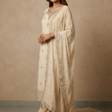Beige Silk Blend Salwar Set With Butti Design And Embroidered Work