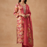 Pink Silk Blend Salwar Set With Floral Design And Embroidered Work