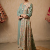 Embroidered Straight Cut Salwar Suit - Sage Green