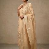 Beige Silk Salwar Set With Floral Design And Embroidered Work