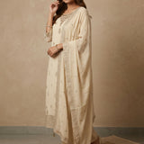 Beige Silk Blend Salwar Set With Butti Design And Embroidered Work