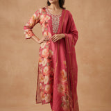 Pink Silk Blend Salwar Set With Floral Design And Embroidered Work