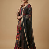 Multi-Color Embroidered Anarkali Set - Black & Red
