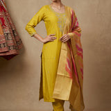 Embroidered Straight Cut Salwar Suit - Golden Yellow