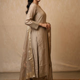 Beige Tissue Woven Straight Cut Suit With Floral Booti Dupatta