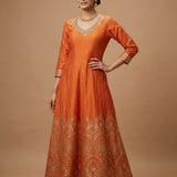 Orange Silk Anarkali Set With Border Highlight And Embroidered Work