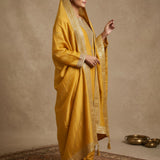 Mustard Yellow Silk Embroidered Straight Cut Suit With Border Highlight