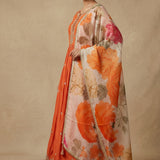 Bright Coral Orange Silk Anarkali Set With Embroidered Yoke & Multi-Floral Printed Dupatta