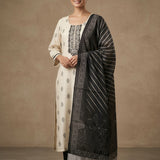 Beige And Black Cotton Salwar Set With Butti Design And Embroidered Work