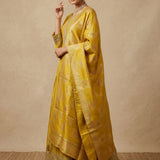 Mustard Yellow Silk Anarkali Set With All Over Design And Weaving Work