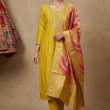 Embroidered Straight Cut Salwar Suit - Golden Yellow