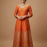 Orange Silk Anarkali Set With Border Highlight And Embroidered Work