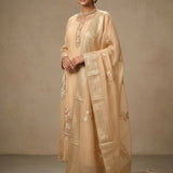 Beige Silk Salwar Set With Floral Design And Embroidered Work