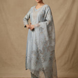 Powder Blue Organza Printed Straight Cut Suit With Floral Dupatta