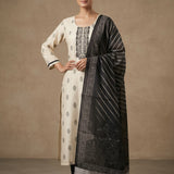 Beige And Black Cotton Salwar Set With Butti Design And Embroidered Work