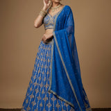 Royal Blue Bridal Lehenga With Gold Embroidery